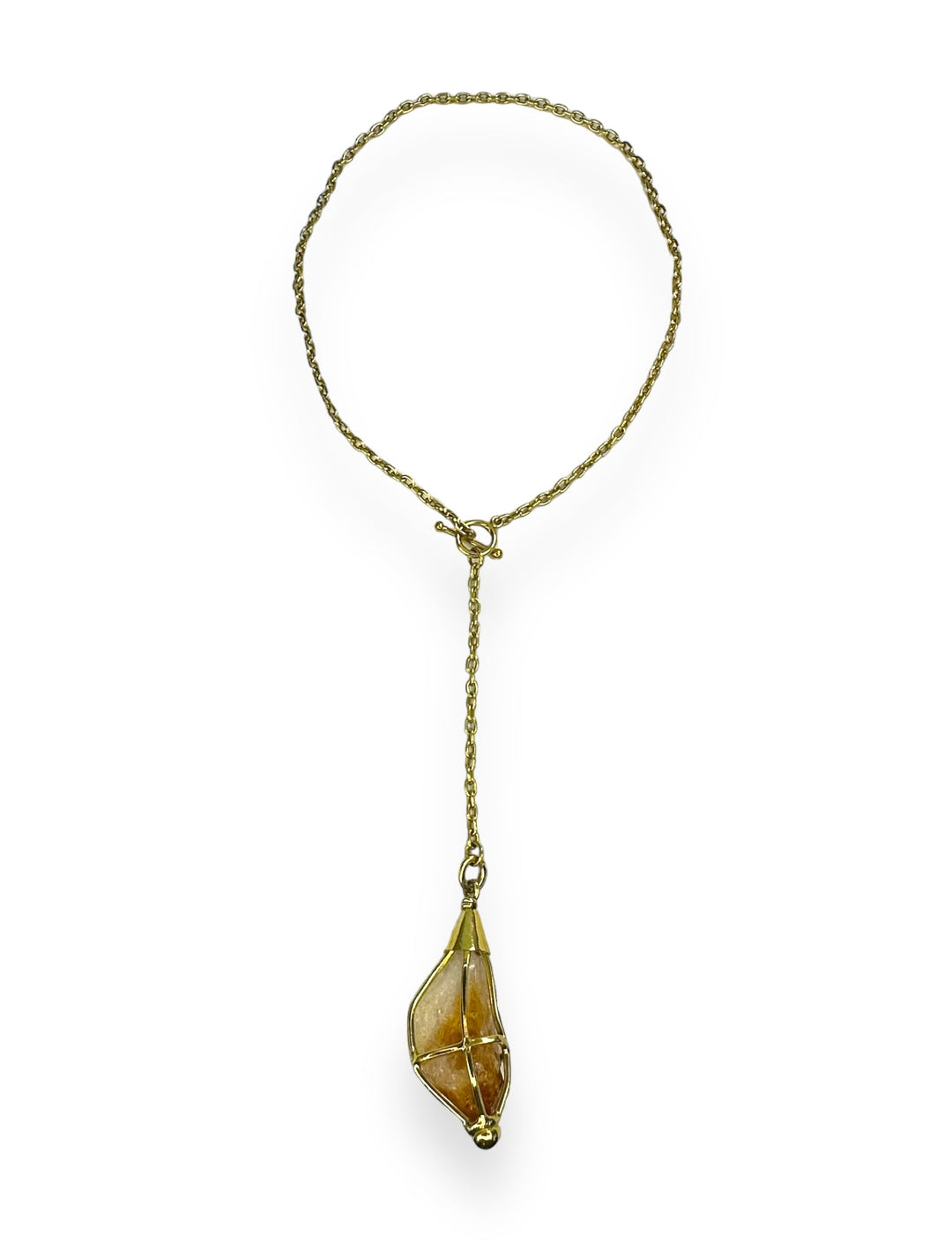 Caged Cable Chain Lariat Drop Necklace in Gold with Citrine