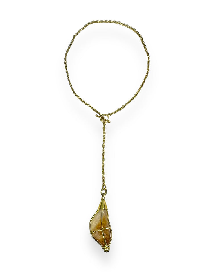 Caged Cable Chain Lariat Drop Necklace in Gold with Citrine