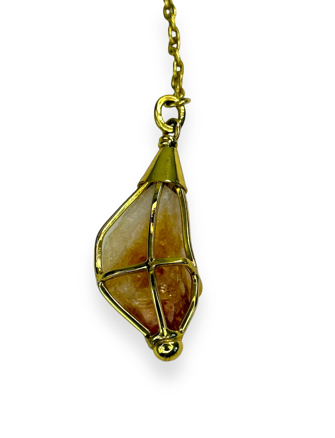 Caged Cable Chain Lariat Drop Necklace in Gold with Citrine