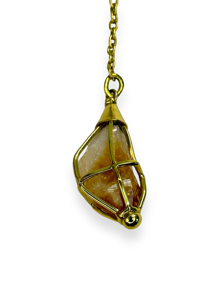 Caged Cable Chain Lariat Drop Necklace in Gold with Citrine