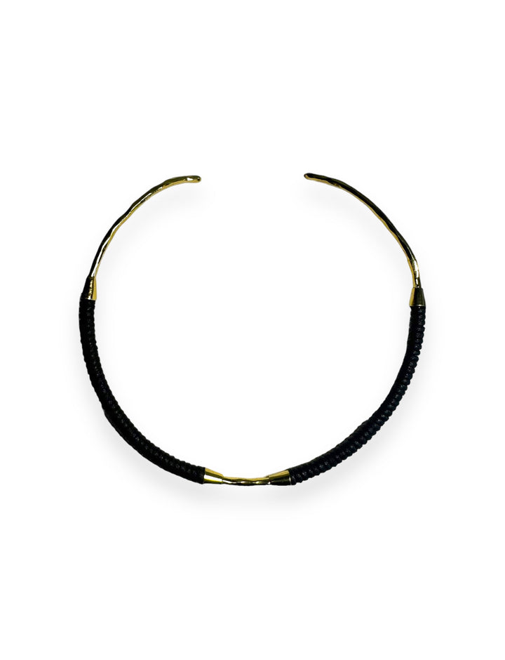 Hammered Choker in Gold Bound with Black Waxed Cotton