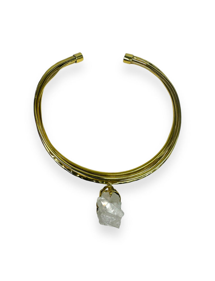 Clawed Layered Choker in Gold with Crystal Quartz Cluster