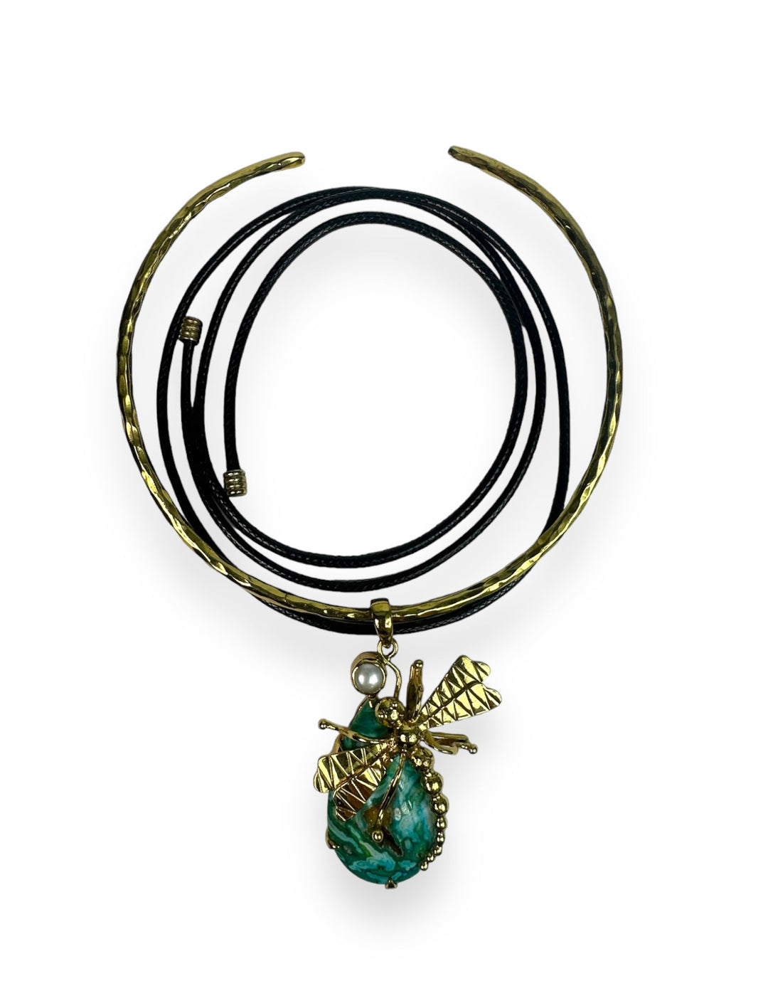 Dragonfly Pendant Necklace in Gold with Druzy Agate