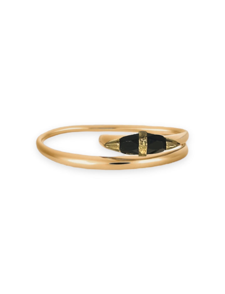 Bone Two Finger Ring in Gold with Onyx