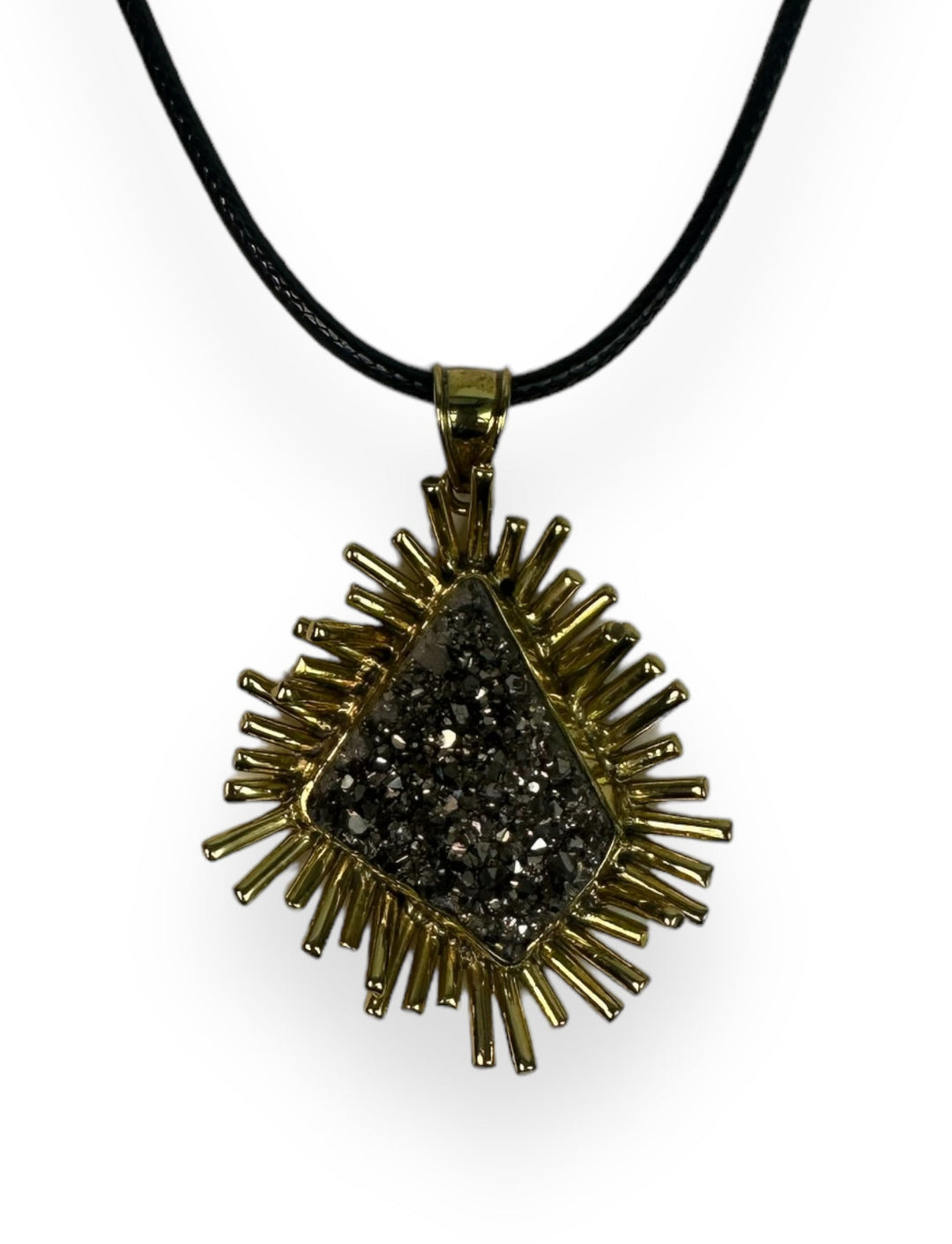 Burst Open Pendant Necklace in Gold with Silver Druzy Agate