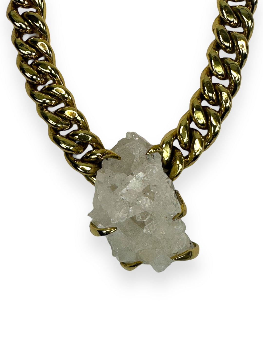 Clawed Curb Chain Necklace in Gold with Crystal Quartz Cluster