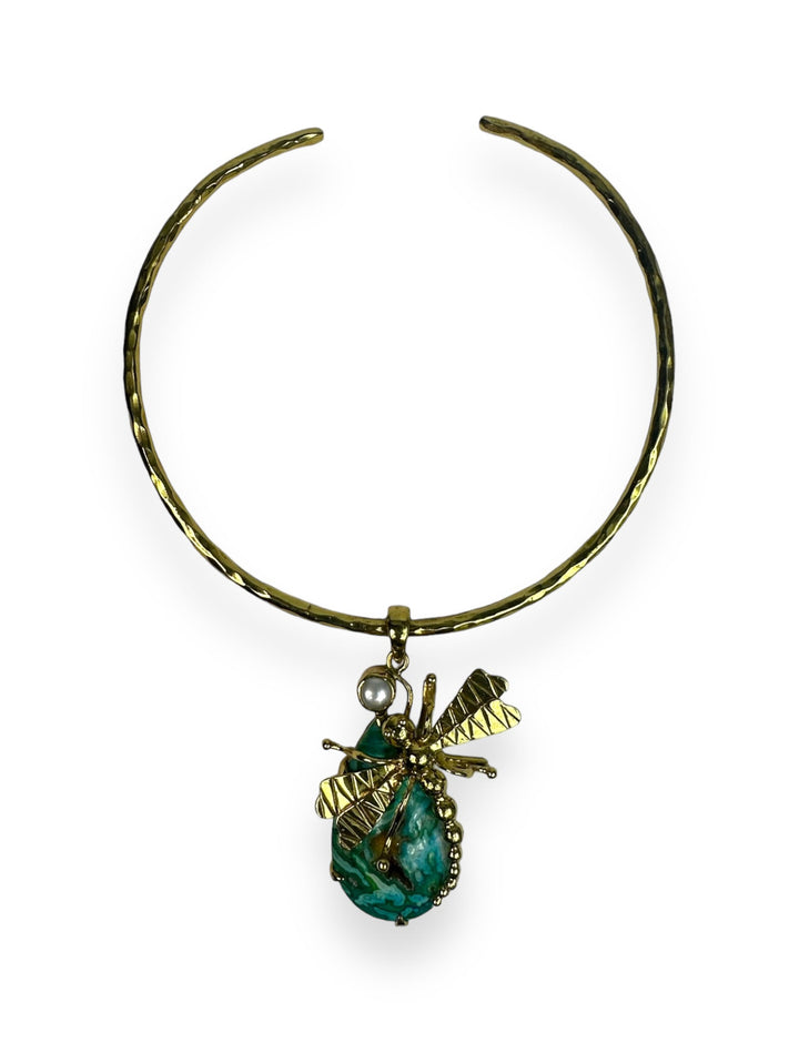 Dragonfly Pendant Necklace in Gold with Druzy Agate