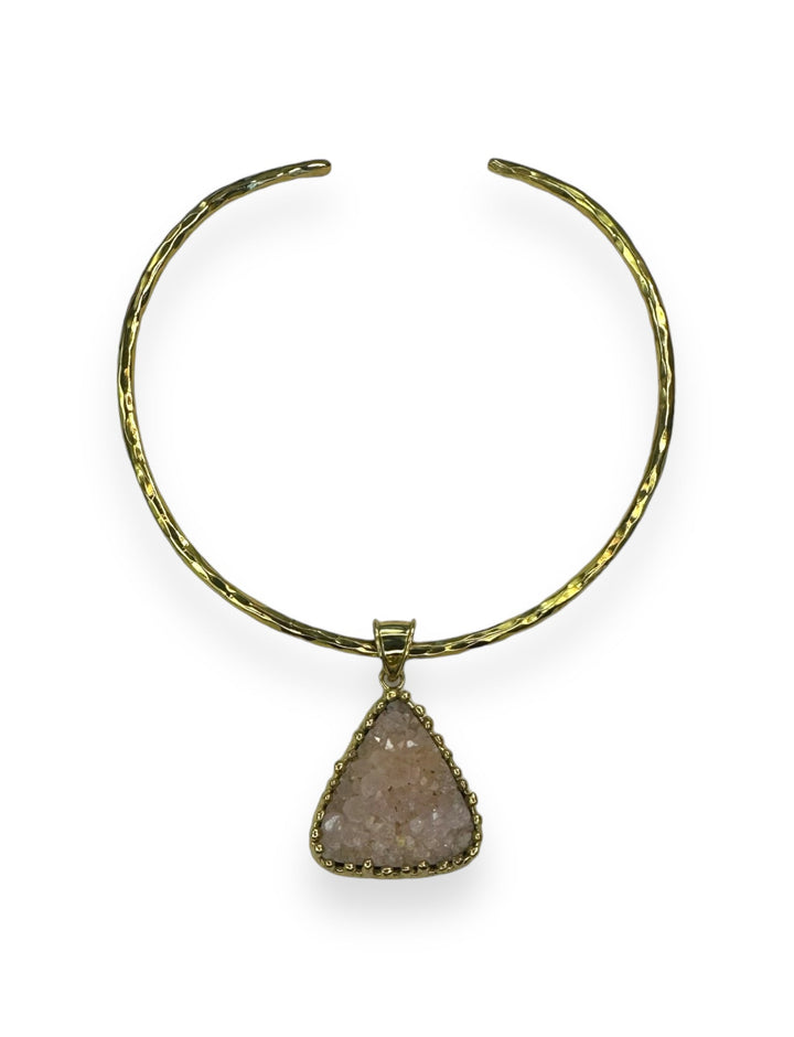 Burst Closed Pendant Necklace in Gold with Rose Druzy Agate