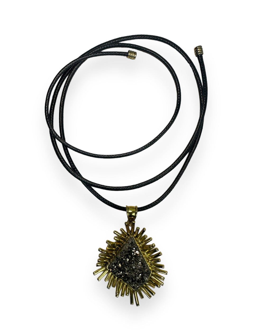 Burst Open Pendant Necklace in Gold with Silver Druzy Agate