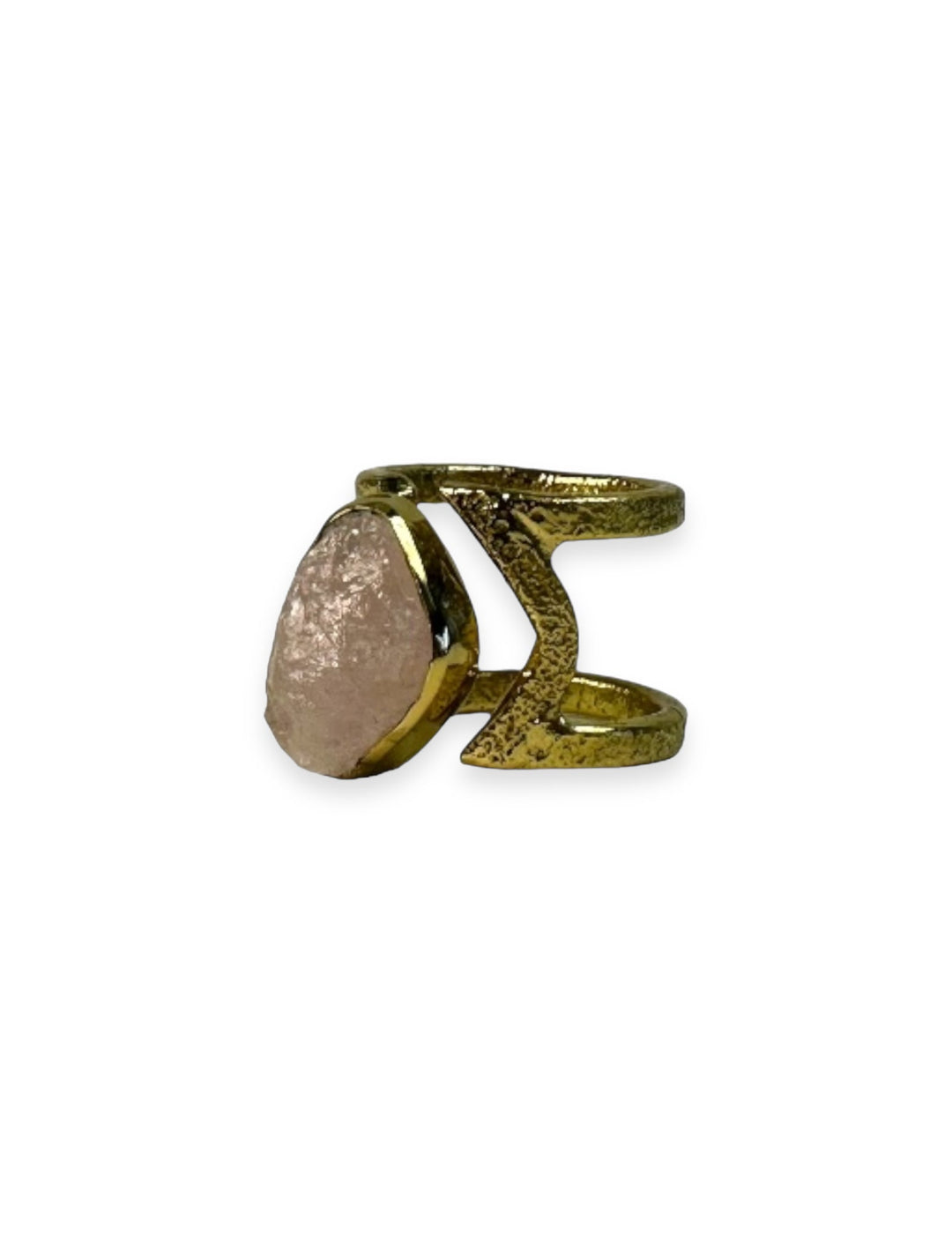 Hammered Open ring in Gold with Rose Quartz