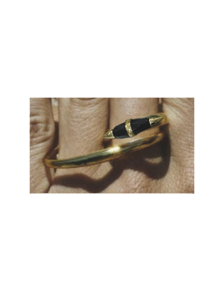 Bone Two Finger Ring in Gold with Onyx