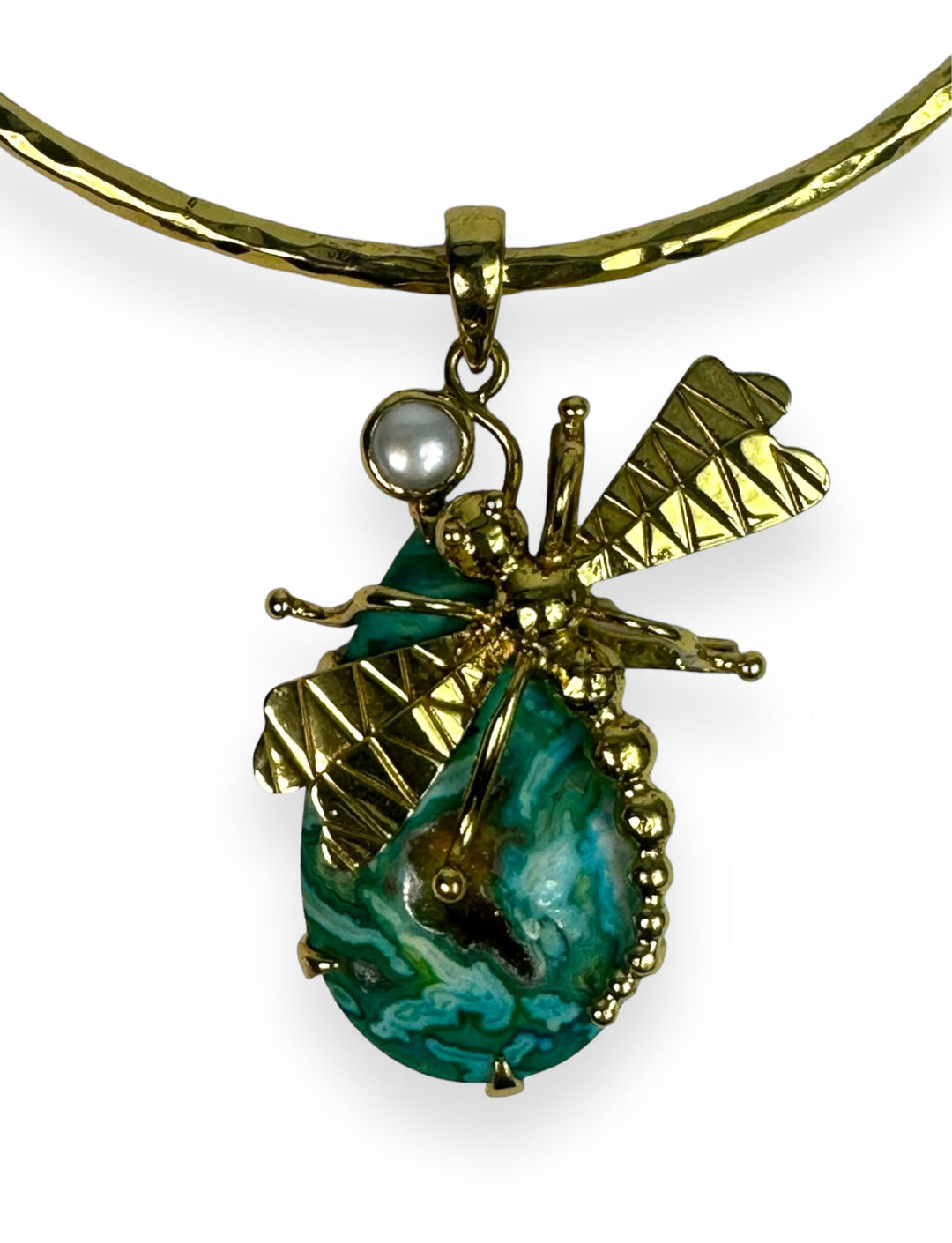 Dragonfly Pendant Necklace in Gold with Druzy Agate