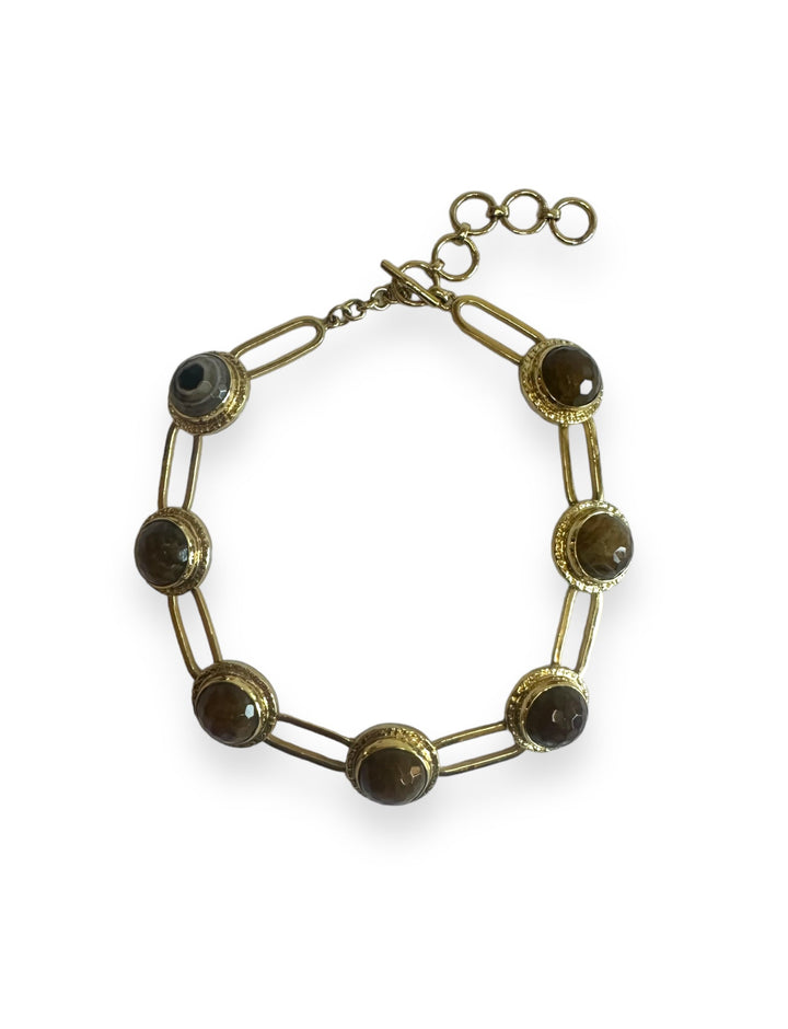 Ball & Chain Necklace in Gold with Orange Agate