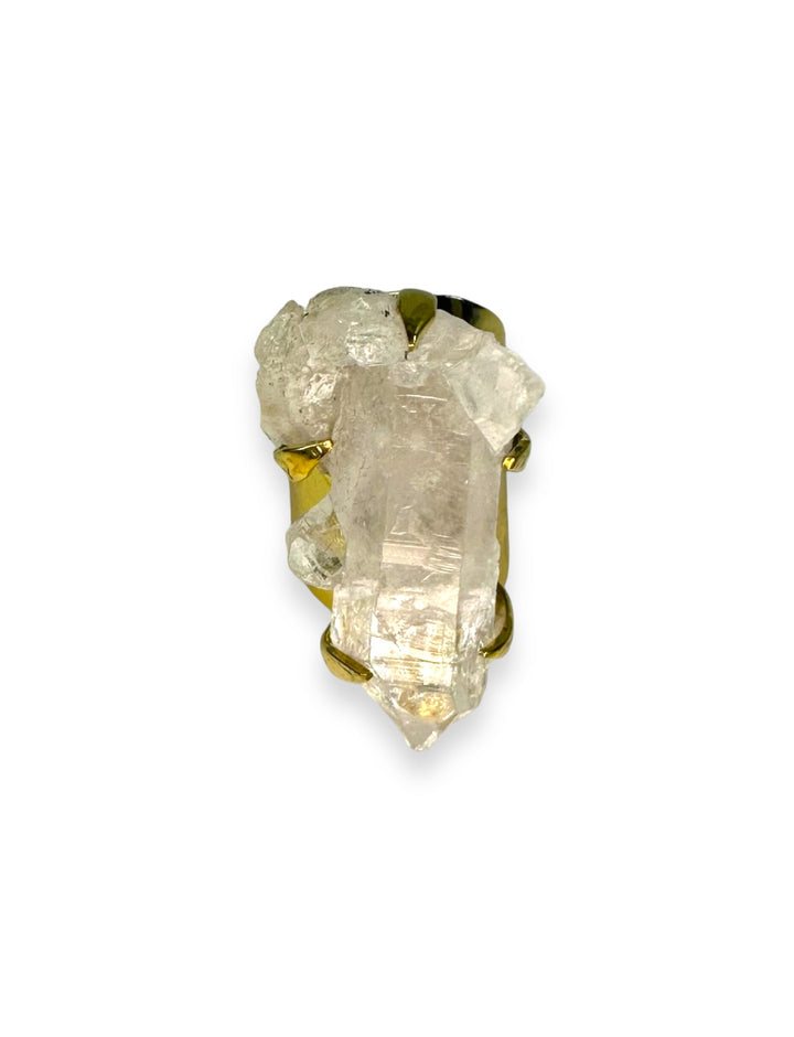 Clawed Solid Ring in Gold with Crystal Quartz Cluster