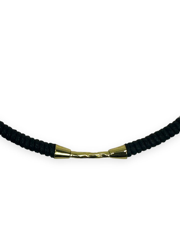 Hammered Choker in Gold Bound with Black Waxed Cotton