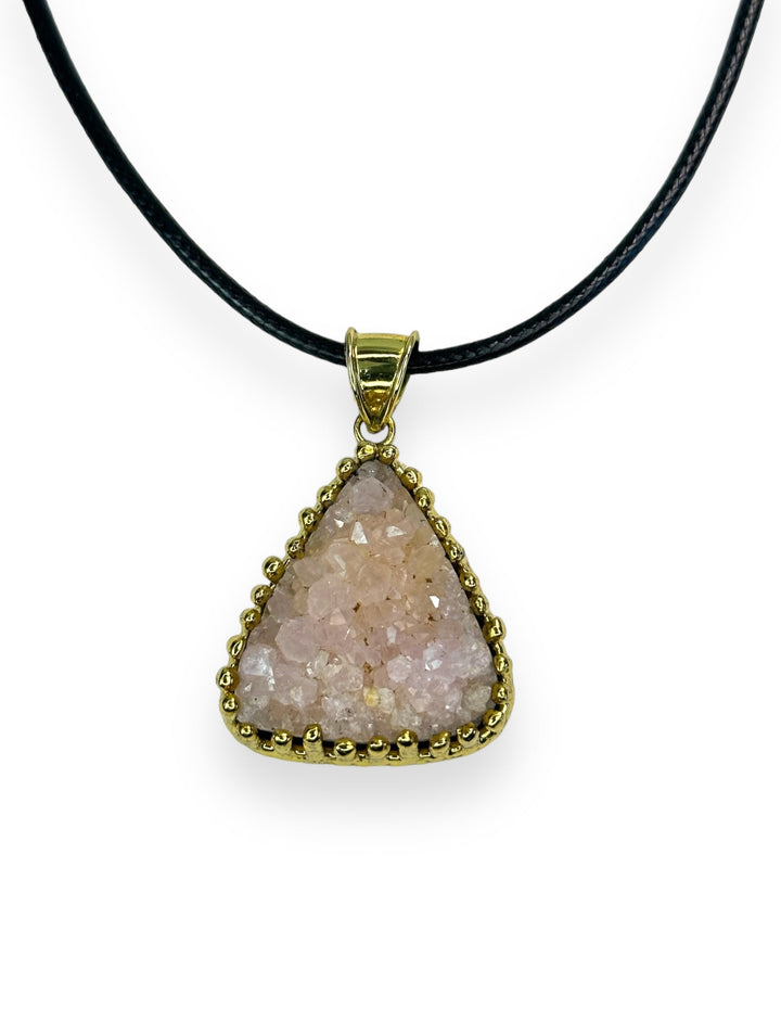 Burst Closed Pendant Necklace in Gold with Rose Druzy Agate