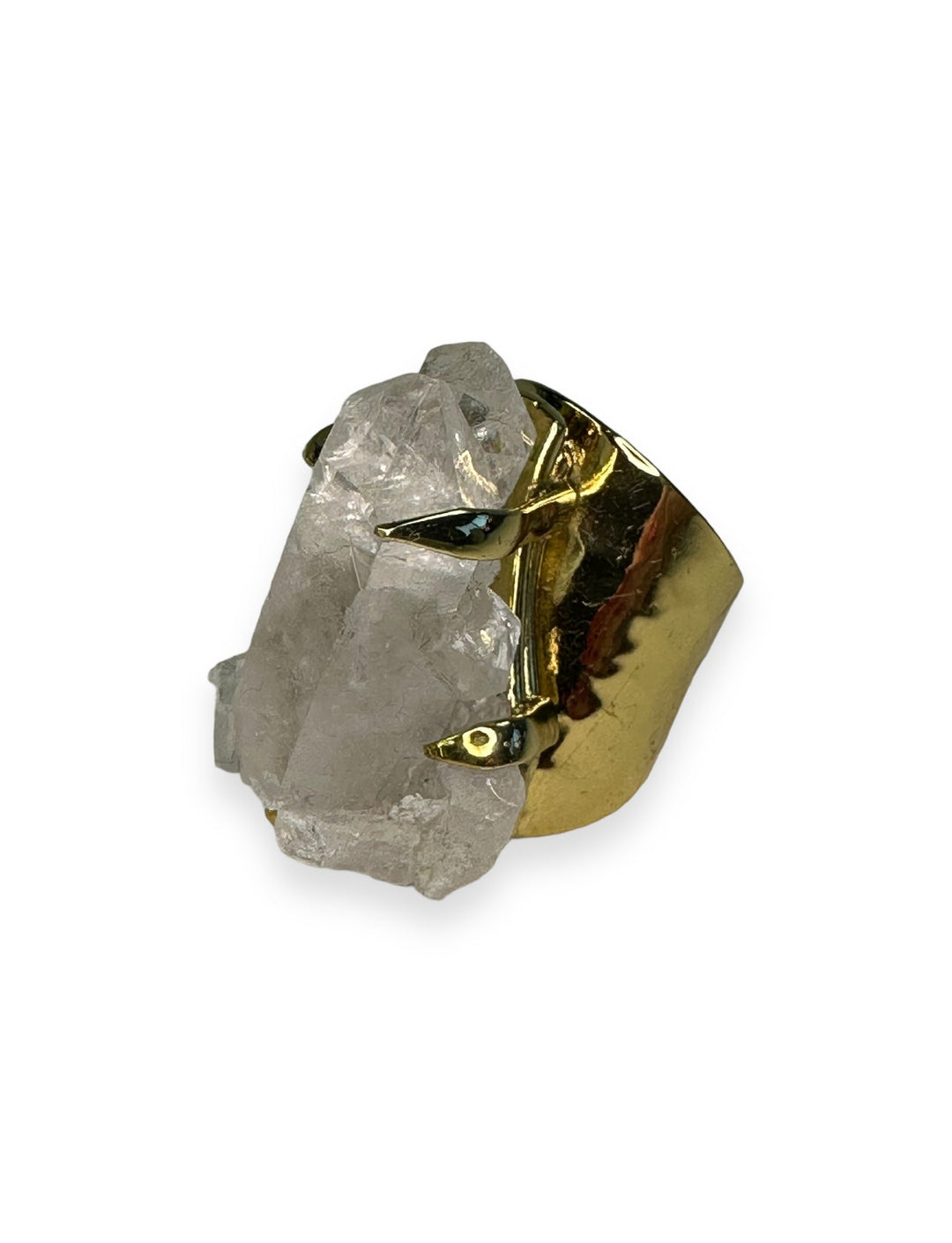 Clawed Solid Ring in Gold with Crystal Quartz Cluster