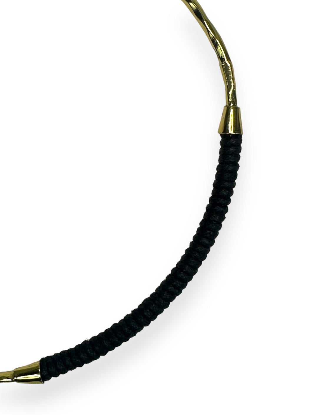 Hammered Choker in Gold Bound with Black Waxed Cotton