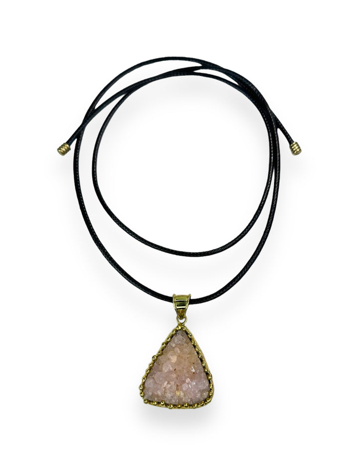 Burst Closed Pendant Necklace in Gold with Rose Druzy Agate