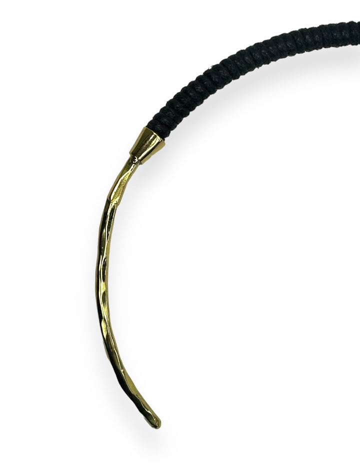 Hammered Choker in Gold Bound with Black Waxed Cotton