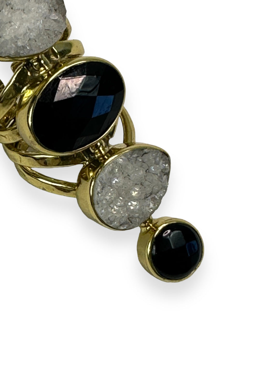 Stacked 5 Stone Ring in Gold with Onyx and Clear Druzy Agate