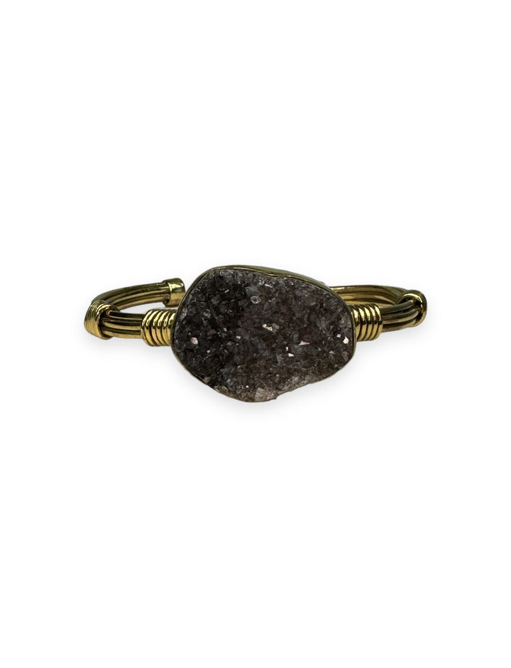 Layered Mini Cuff in Gold with Black Druzy Quartz