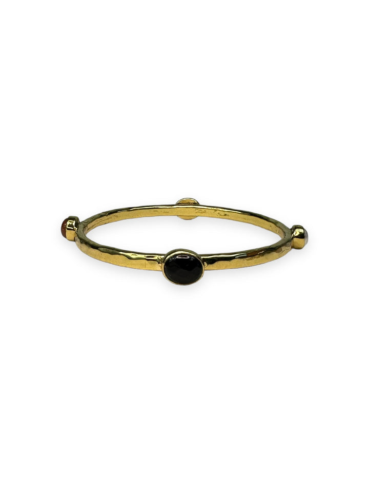 Hammered 4 stone bangle in Gold with Malachite, Onyx, Carnelian and Pearl