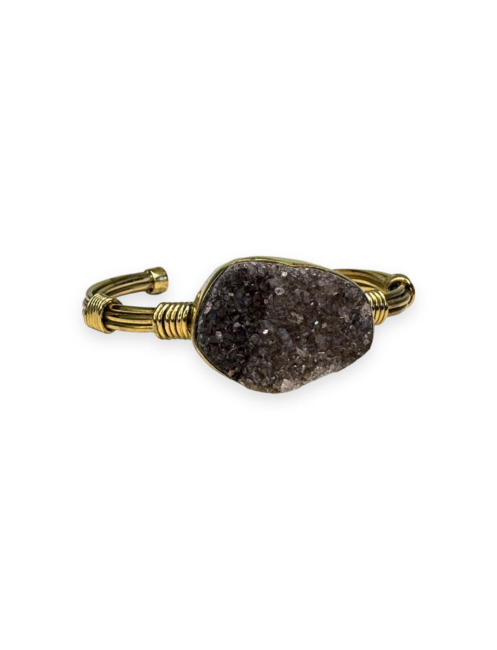 Layered Mini Cuff in Gold with Black Druzy Quartz