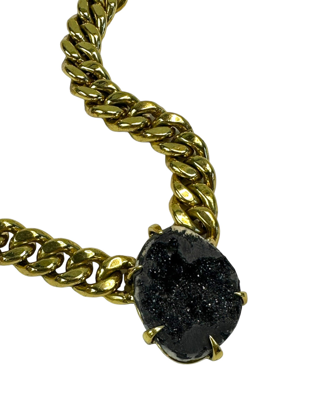 Clawed Curb Chain Necklace in Gold with Black Druzy Agate