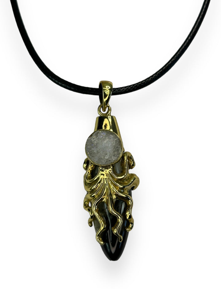 Octopussy Pendant Necklace in Gold with Druzy Agate