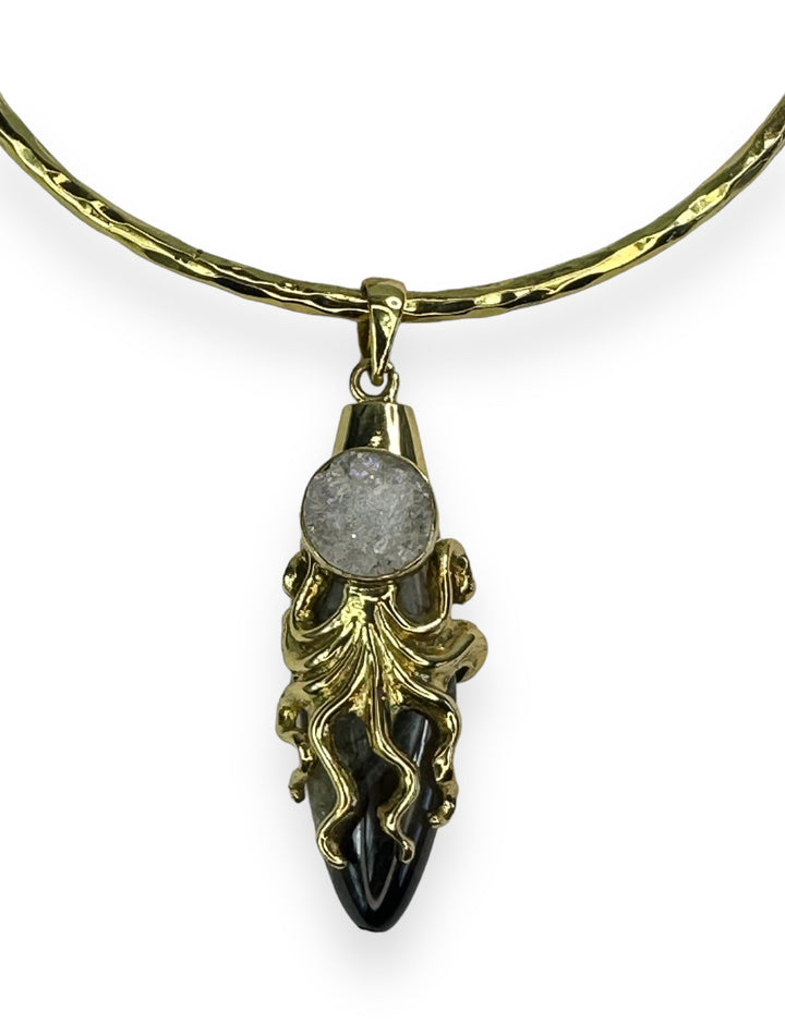 Octopussy Pendant Necklace in Gold with Druzy Agate